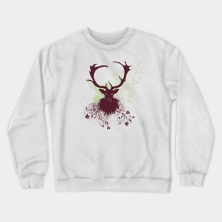 Grunge Stag head with Floral Crewneck Sweatshirt